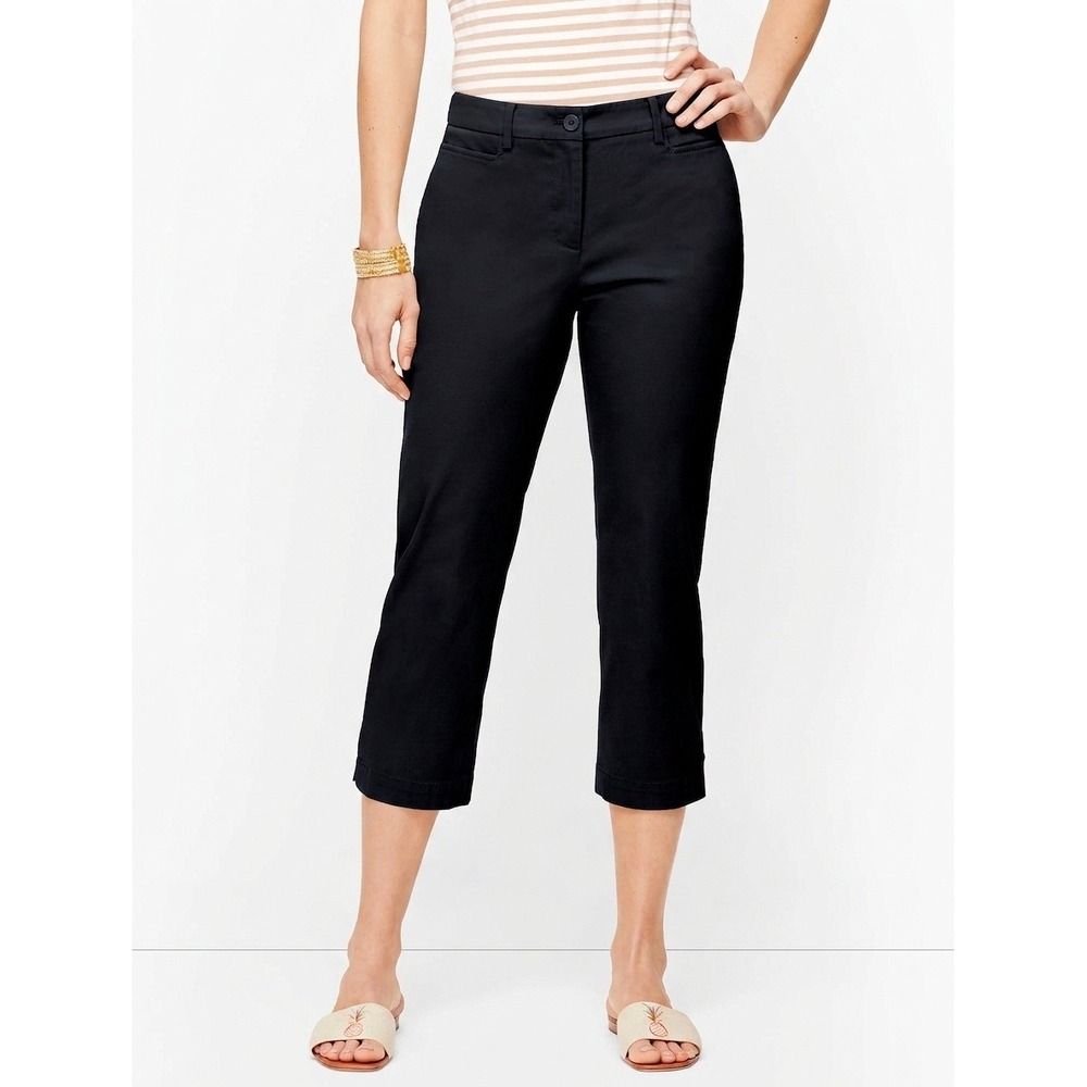 Talbots 10P Perfect Skimmer Curvy Black Cropped Pants Button Tab Hem Coastal